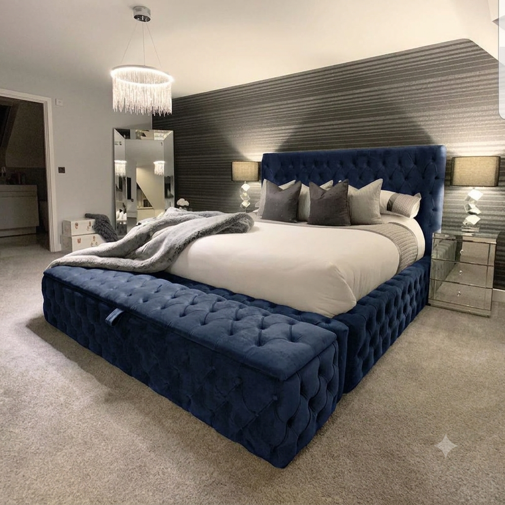 AMBASSADOR Chesterfield Bed Frame – Luxury Velvet Upholstered Bed with Matching Ottoman Box | Single, Double, King & Super King
