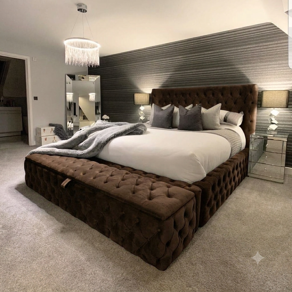 AMBASSADOR Chesterfield Bed Frame – Luxury Velvet Upholstered Bed with Matching Ottoman Box | Single, Double, King & Super King