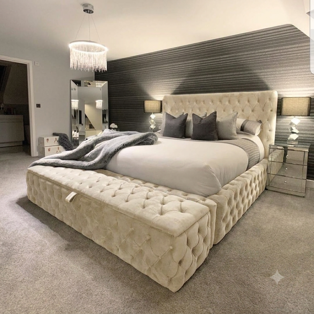 AMBASSADOR Chesterfield Bed Frame – Luxury Velvet Upholstered Bed with Matching Ottoman Box | Single, Double, King & Super King
