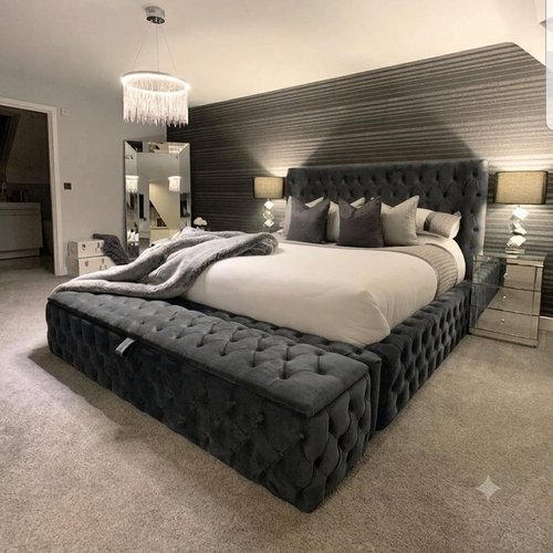 AMBASSADOR Chesterfield Bed Frame – Luxury Velvet Upholstered Bed with Matching Ottoman Box | Single, Double, King & Super King