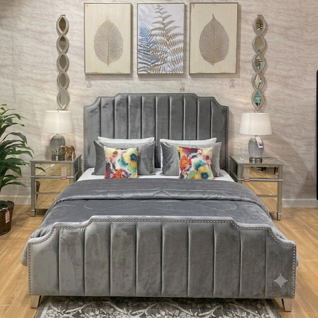 Luxury Upholstered Panel Bed Frame | Single, Double, King & Super King | Matching Ottoman Storage Box Available